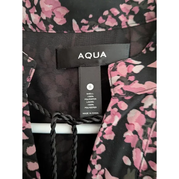 Women's AQUA Black Pink Floral Smocked Mini Dress S - Picture 8 of 9